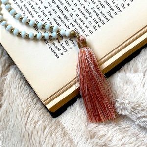 NWT Gold-tone and Gemstone Pink Tassel Necklace